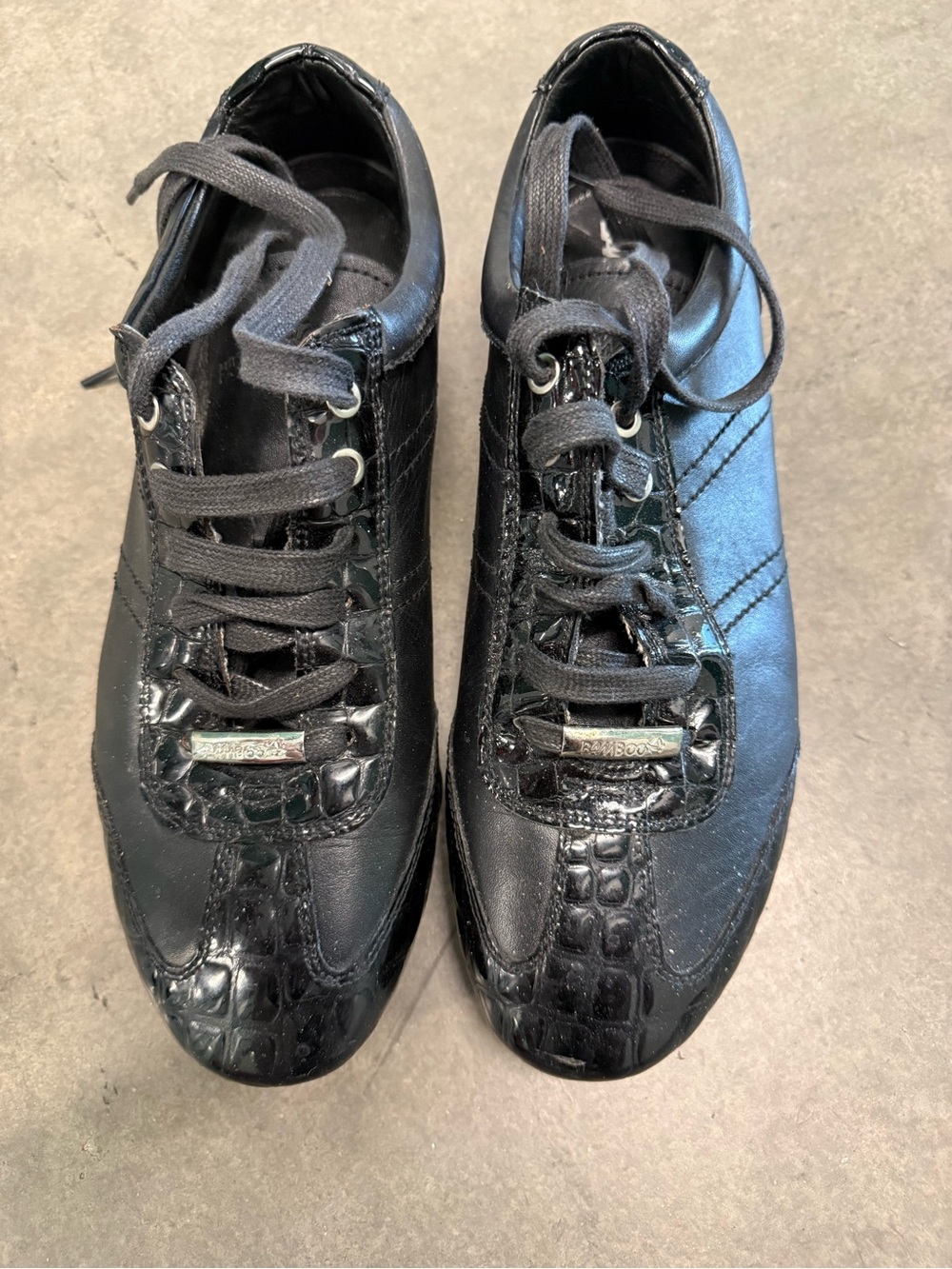 BAMBOO Black Men's Lace-Up Sneakers with Faux Croc Trim
